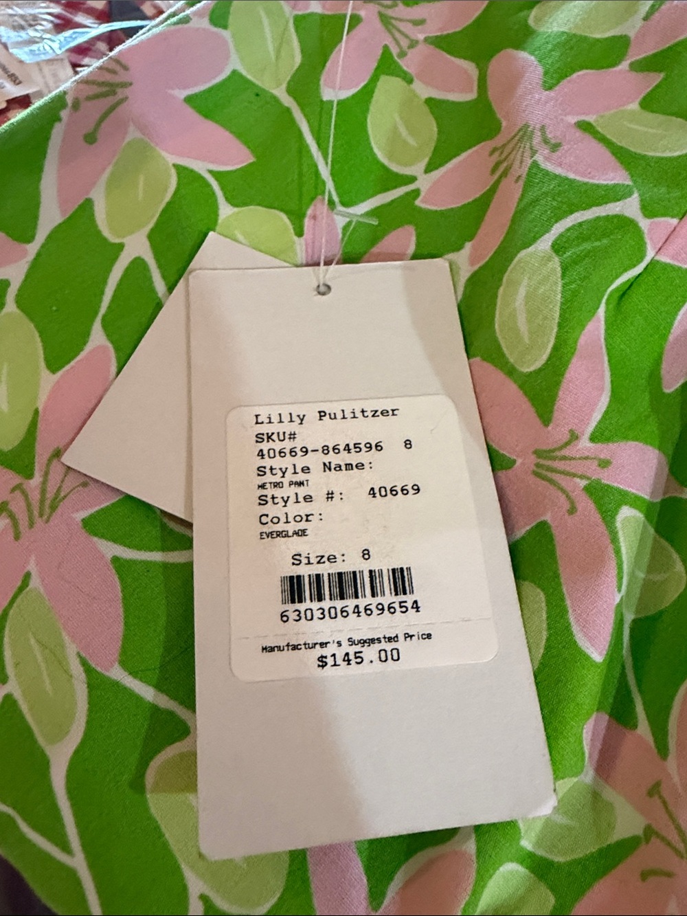 NWT Vintage Lilly Pulitzer Stretch Trousers Green Pink Floral Pants Size - Picture 2 of 3